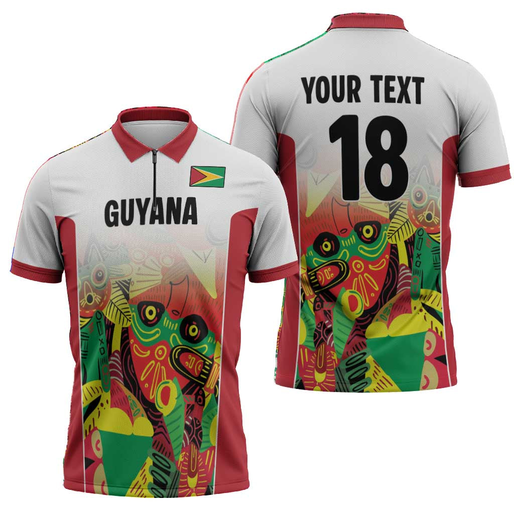 Custom Guyana Football Pride Zipper Polo Shirt Golden Jaguars Go Champion - White
