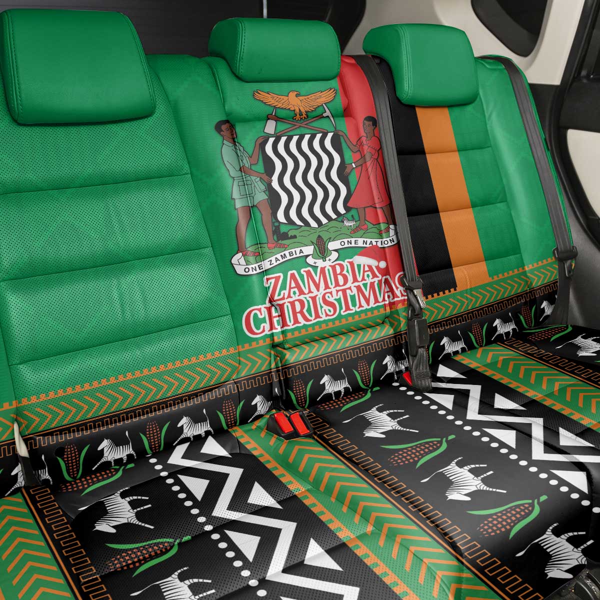 Afro Zambia Christmas Back Car Seat Cover Coat Of Arms With Kente Pattern