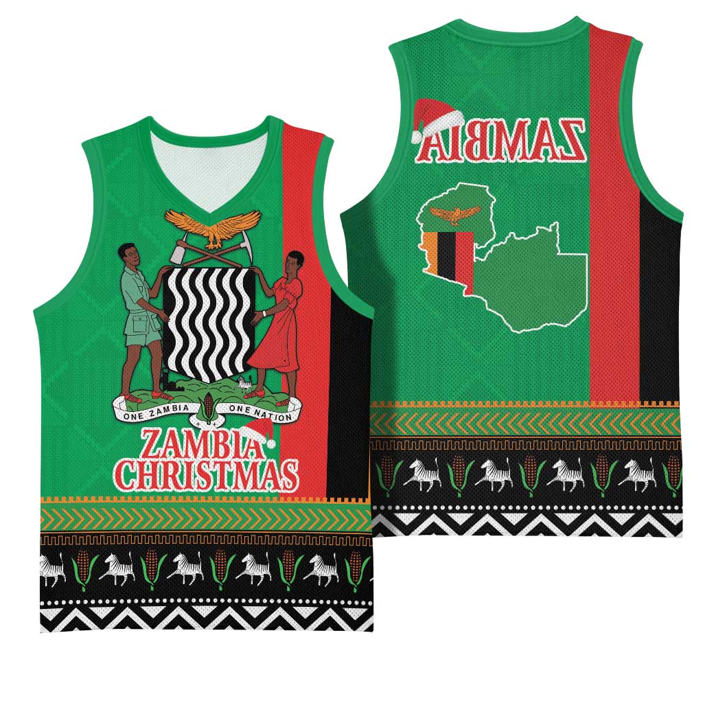 Afro Zambia Christmas Basketball Jersey Coat Of Arms With Kente Pattern - African Pride