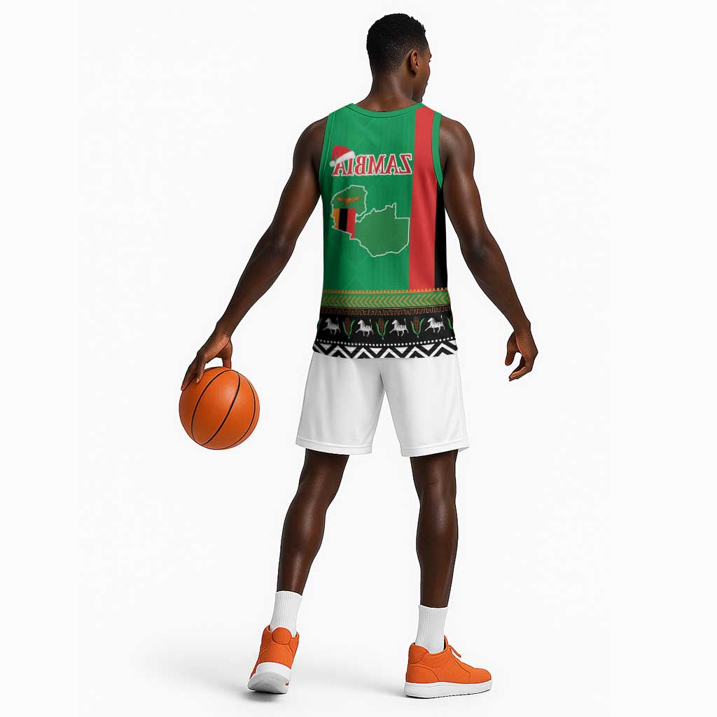 Afro Zambia Christmas Basketball Jersey Coat Of Arms With Kente Pattern - African Pride
