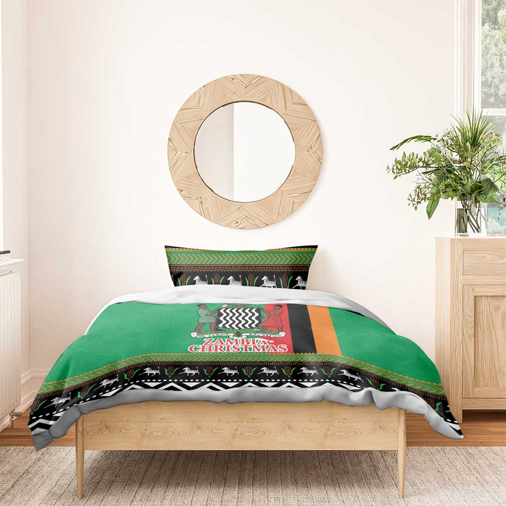 Afro Zambia Christmas Bedding Set Coat Of Arms With Kente Pattern