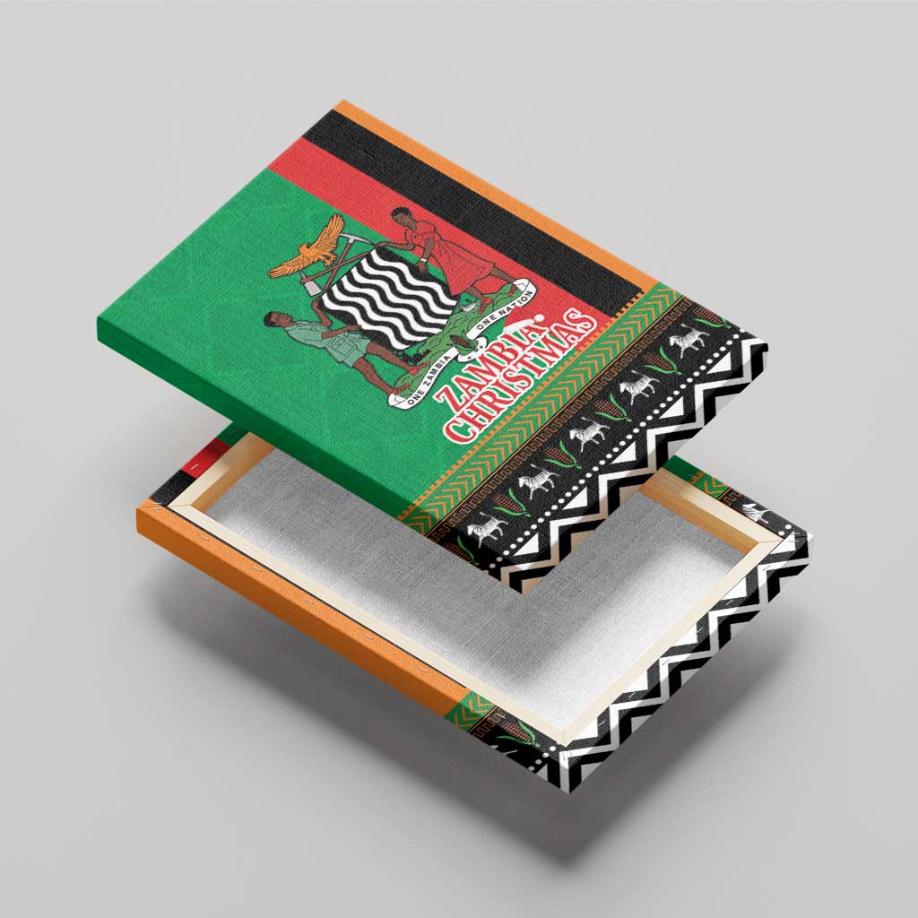 Afro Zambia Christmas Canvas Wall Art Coat Of Arms With Kente Pattern