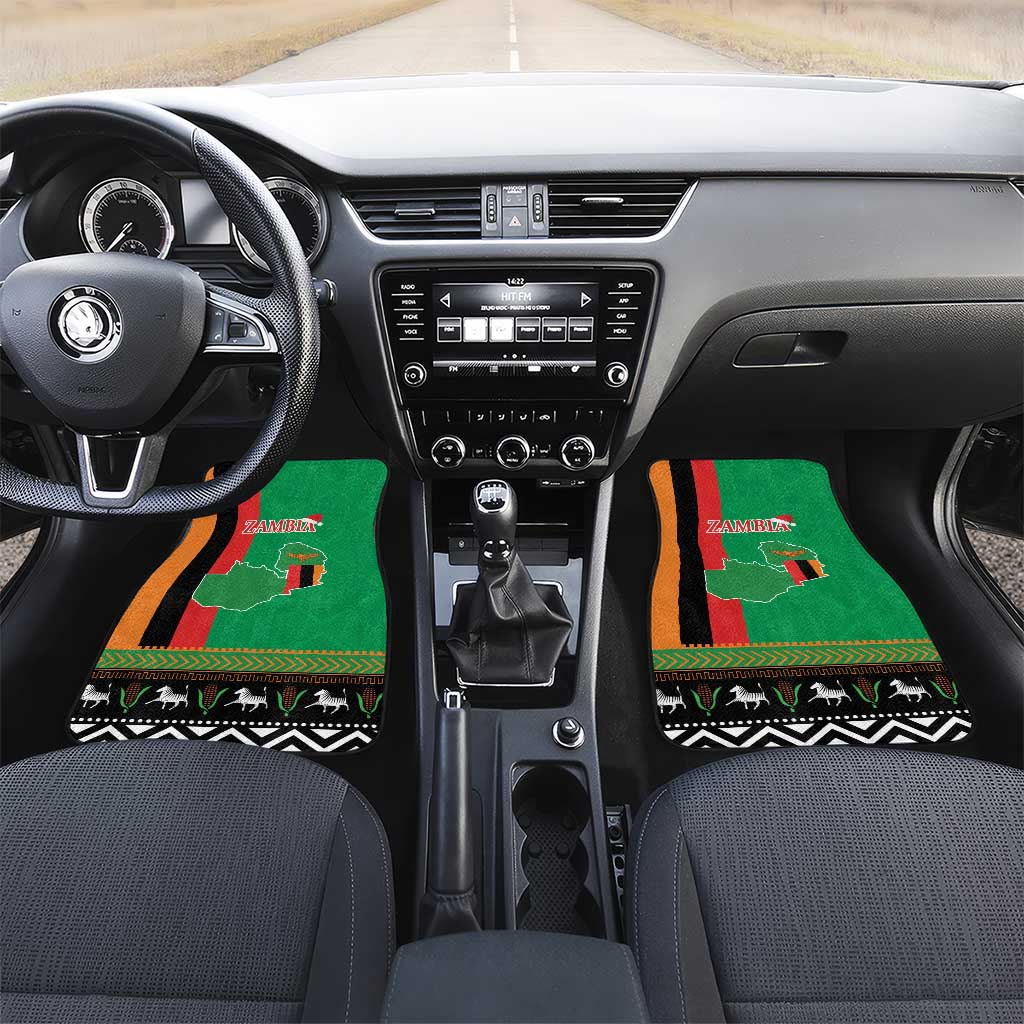 Afro Zambia Christmas Car Mats Coat Of Arms With Kente Pattern
