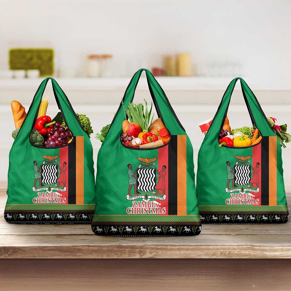 Afro Zambia Christmas Grocery Bag Coat Of Arms With Kente Pattern