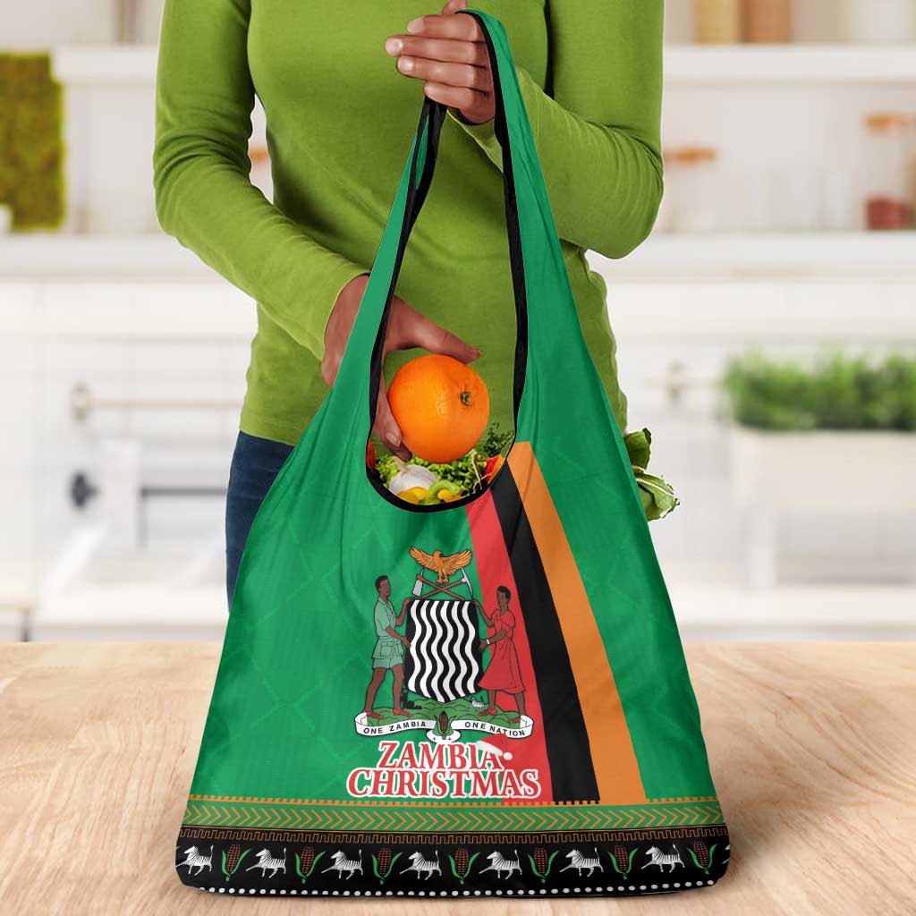 Afro Zambia Christmas Grocery Bag Coat Of Arms With Kente Pattern