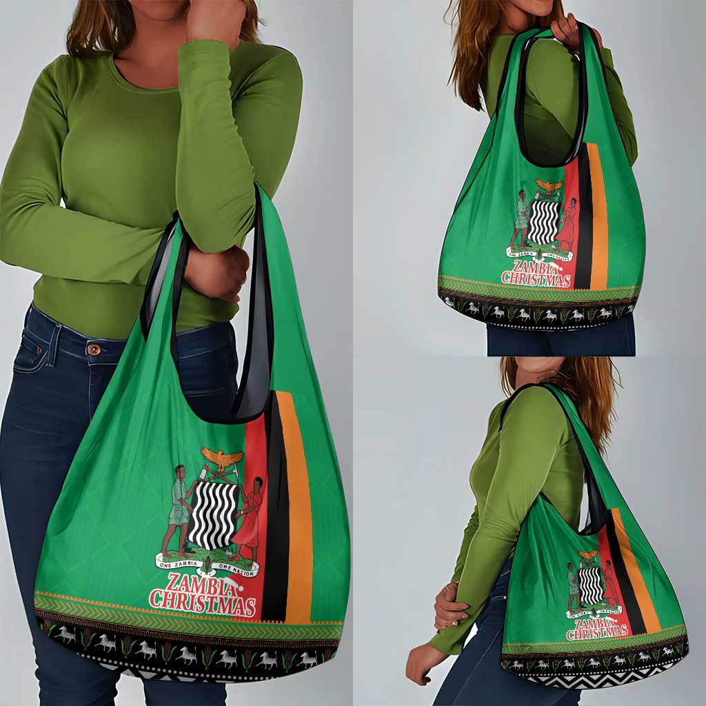 Afro Zambia Christmas Grocery Bag Coat Of Arms With Kente Pattern
