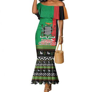 Afro Zambia Christmas Mermaid Dress Coat Of Arms With Kente Pattern