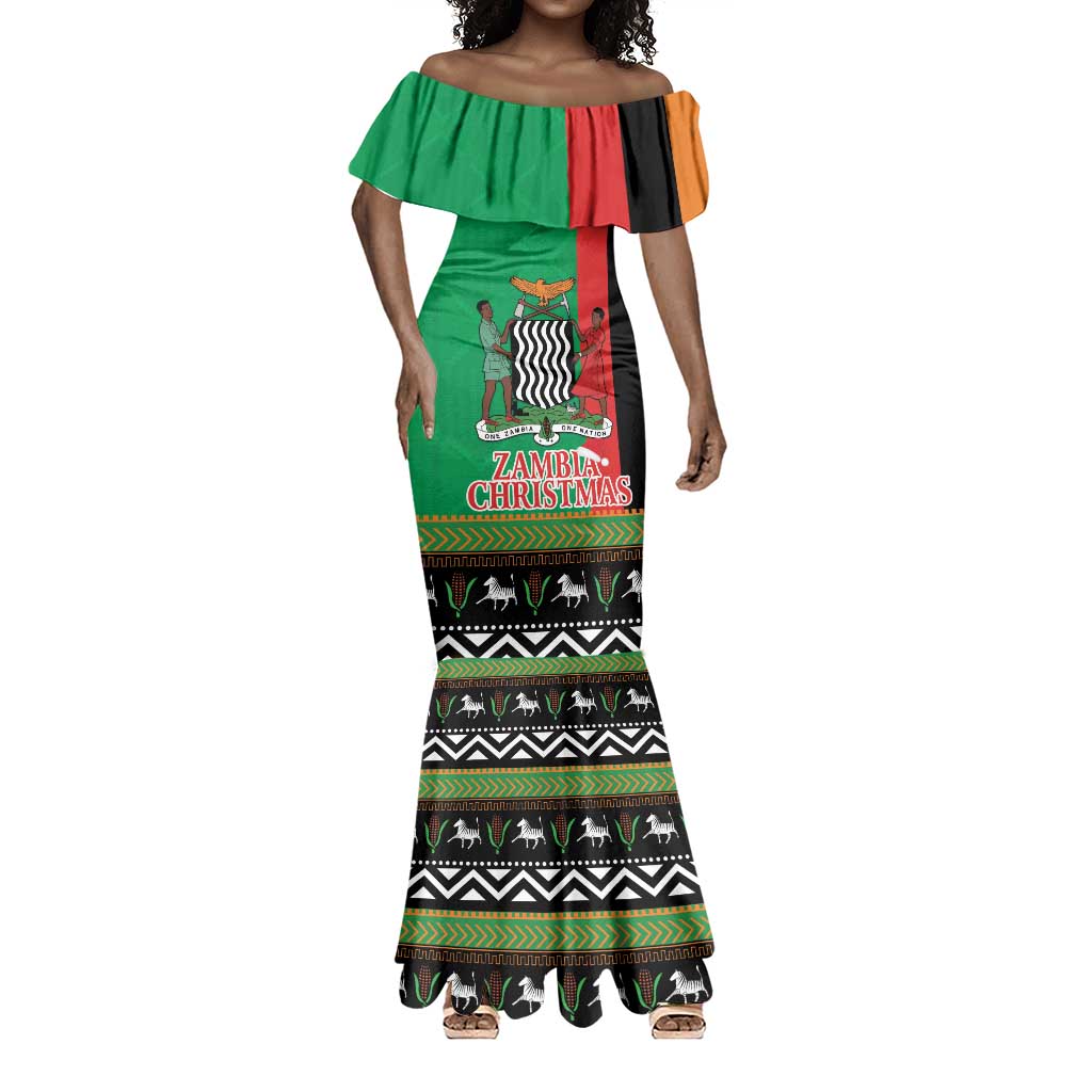 Afro Zambia Christmas Mermaid Dress Coat Of Arms With Kente Pattern