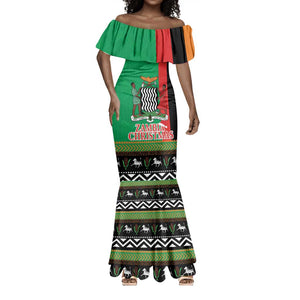 Afro Zambia Christmas Mermaid Dress Coat Of Arms With Kente Pattern