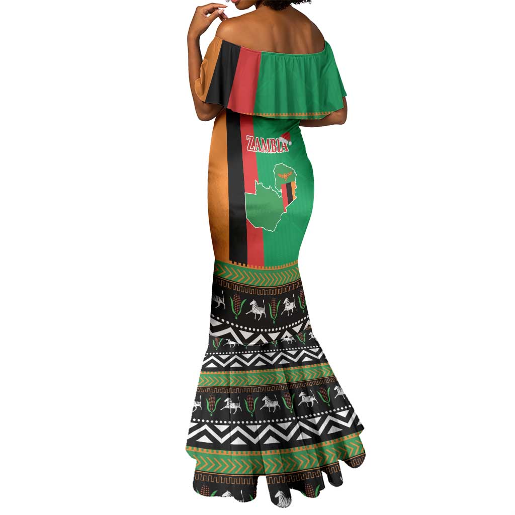 Afro Zambia Christmas Mermaid Dress Coat Of Arms With Kente Pattern