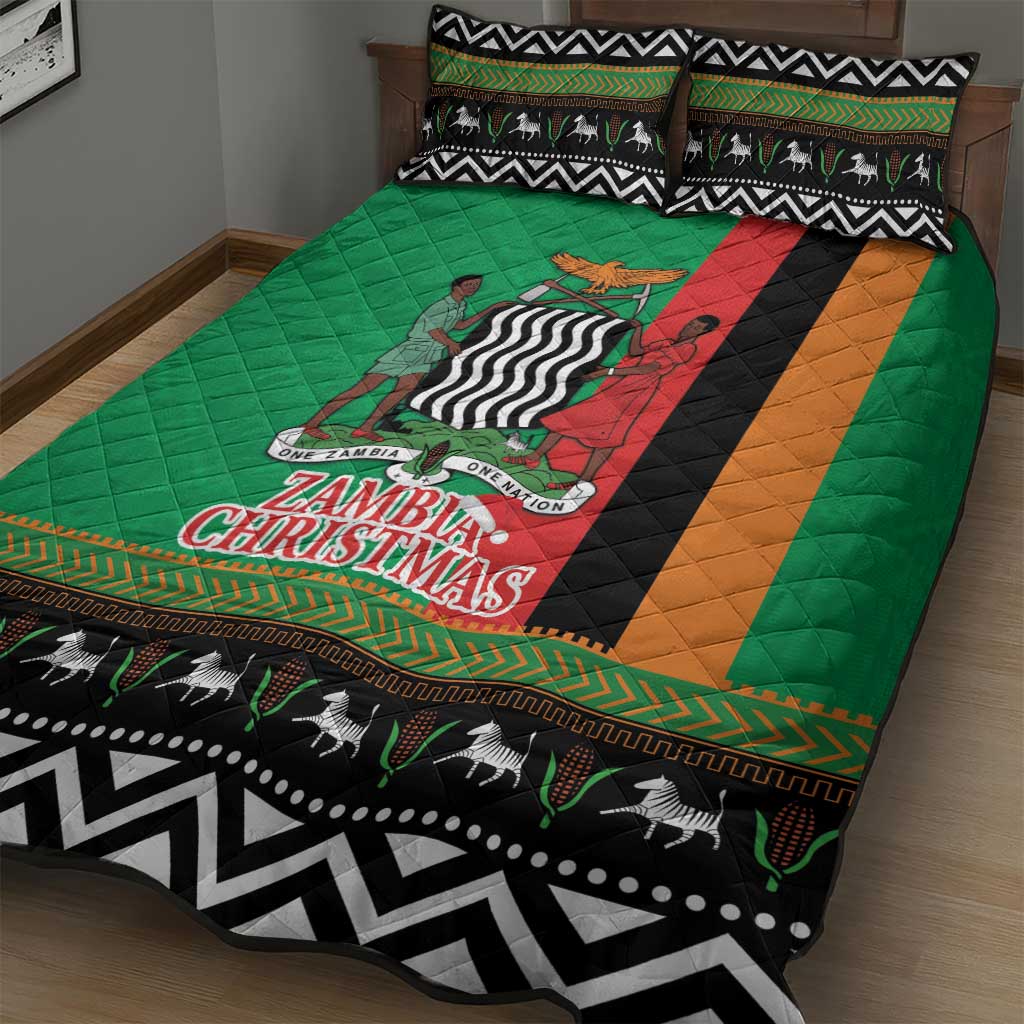Afro Zambia Christmas Quilt Bed Set Coat Of Arms With Kente Pattern