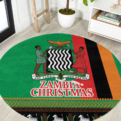 Afro Zambia Christmas Round Carpet Coat Of Arms With Kente Pattern