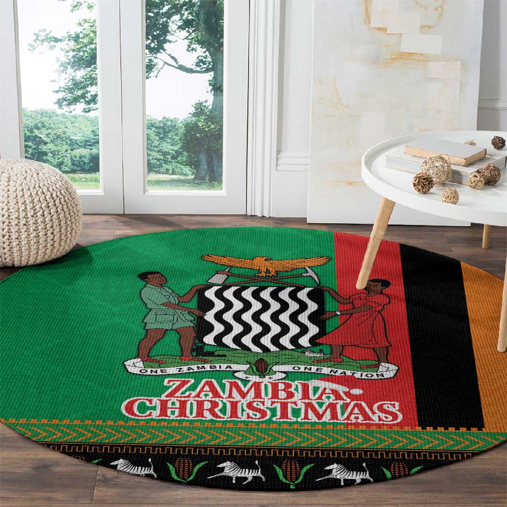 Afro Zambia Christmas Round Carpet Coat Of Arms With Kente Pattern