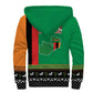 Afro Zambia Christmas Sherpa Hoodie Coat Of Arms With Kente Pattern