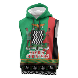 Afro Zambia Christmas Sleeveless Hoodie Coat Of Arms With Kente Pattern - African Pride