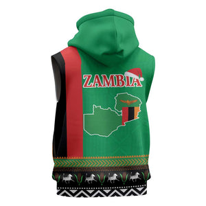 Afro Zambia Christmas Sleeveless Hoodie Coat Of Arms With Kente Pattern - African Pride