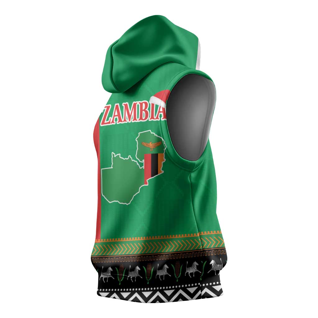 Afro Zambia Christmas Sleeveless Hoodie Coat Of Arms With Kente Pattern - African Pride