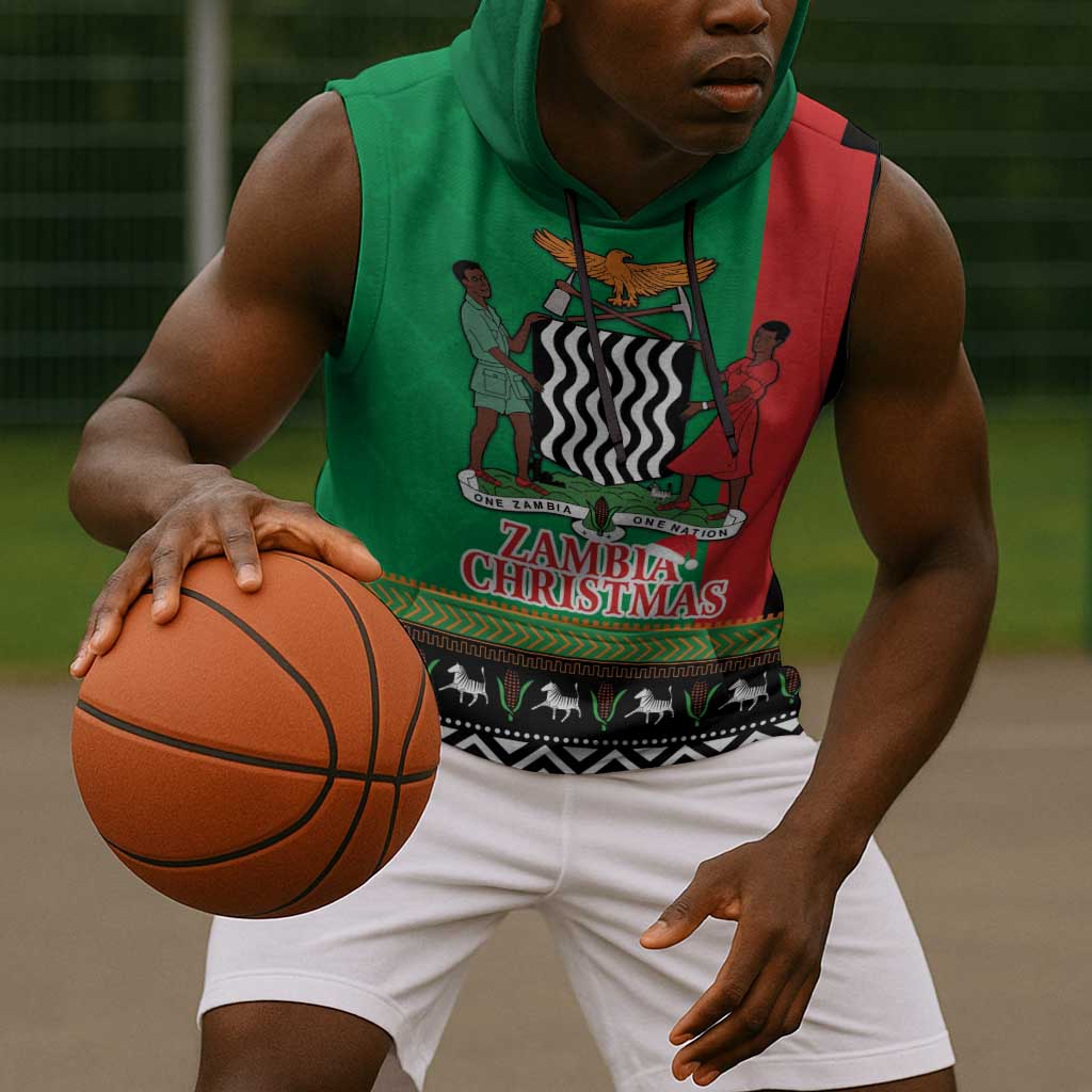 Afro Zambia Christmas Sleeveless Hoodie Coat Of Arms With Kente Pattern - African Pride