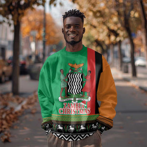 Afro Zambia Christmas Sweatshirt Coat Of Arms With Kente Pattern