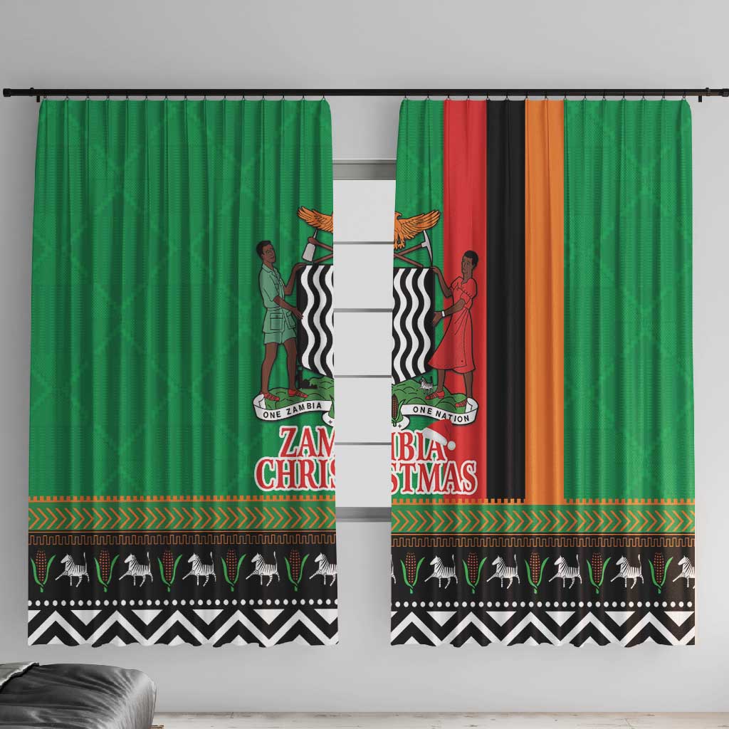 Afro Zambia Christmas Window Curtain Coat Of Arms With Kente Pattern