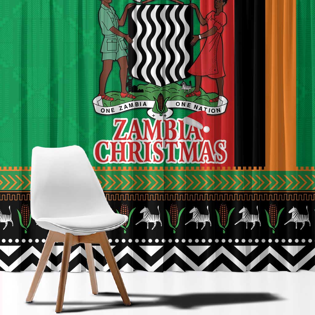 Afro Zambia Christmas Window Curtain Coat Of Arms With Kente Pattern