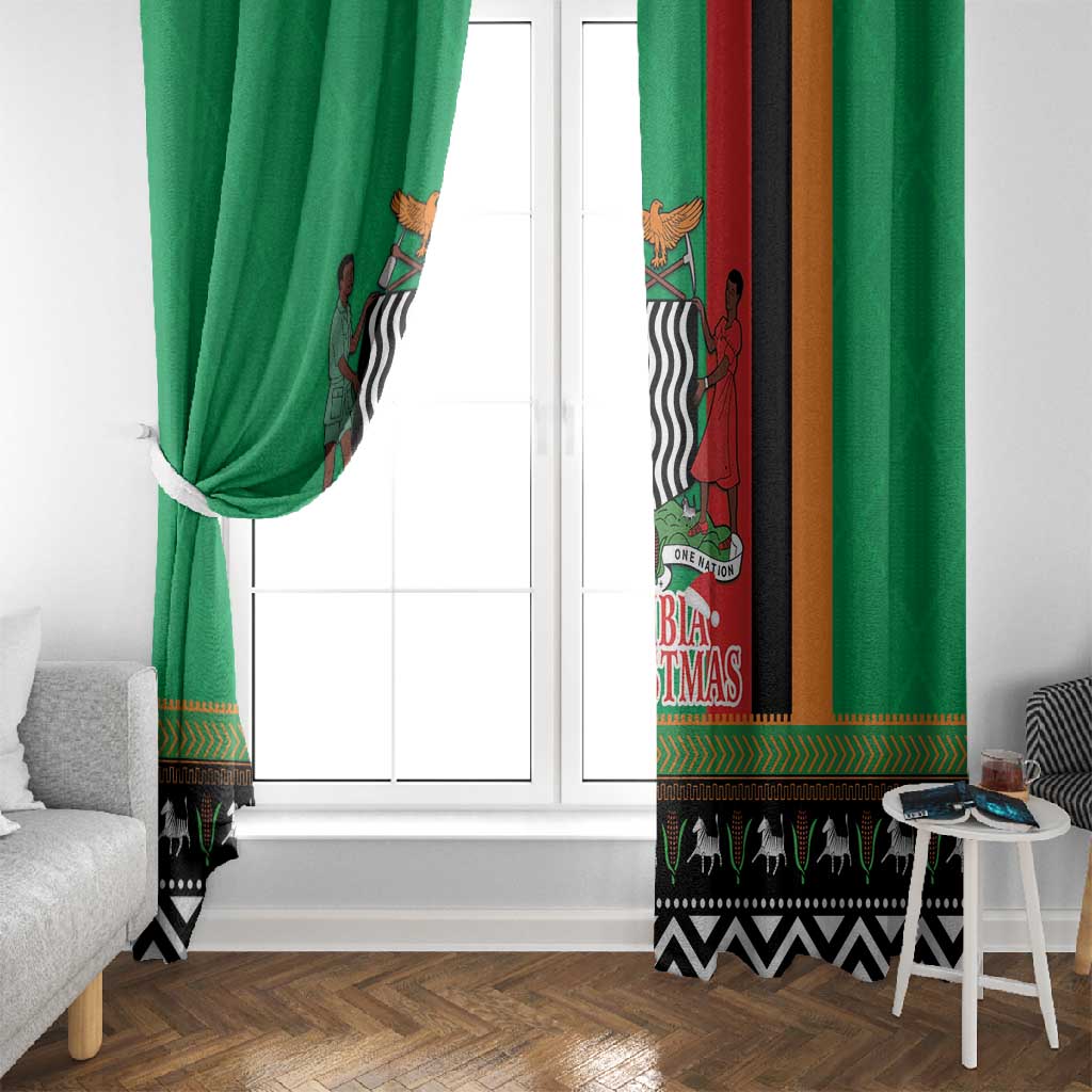 Afro Zambia Christmas Window Curtain Coat Of Arms With Kente Pattern