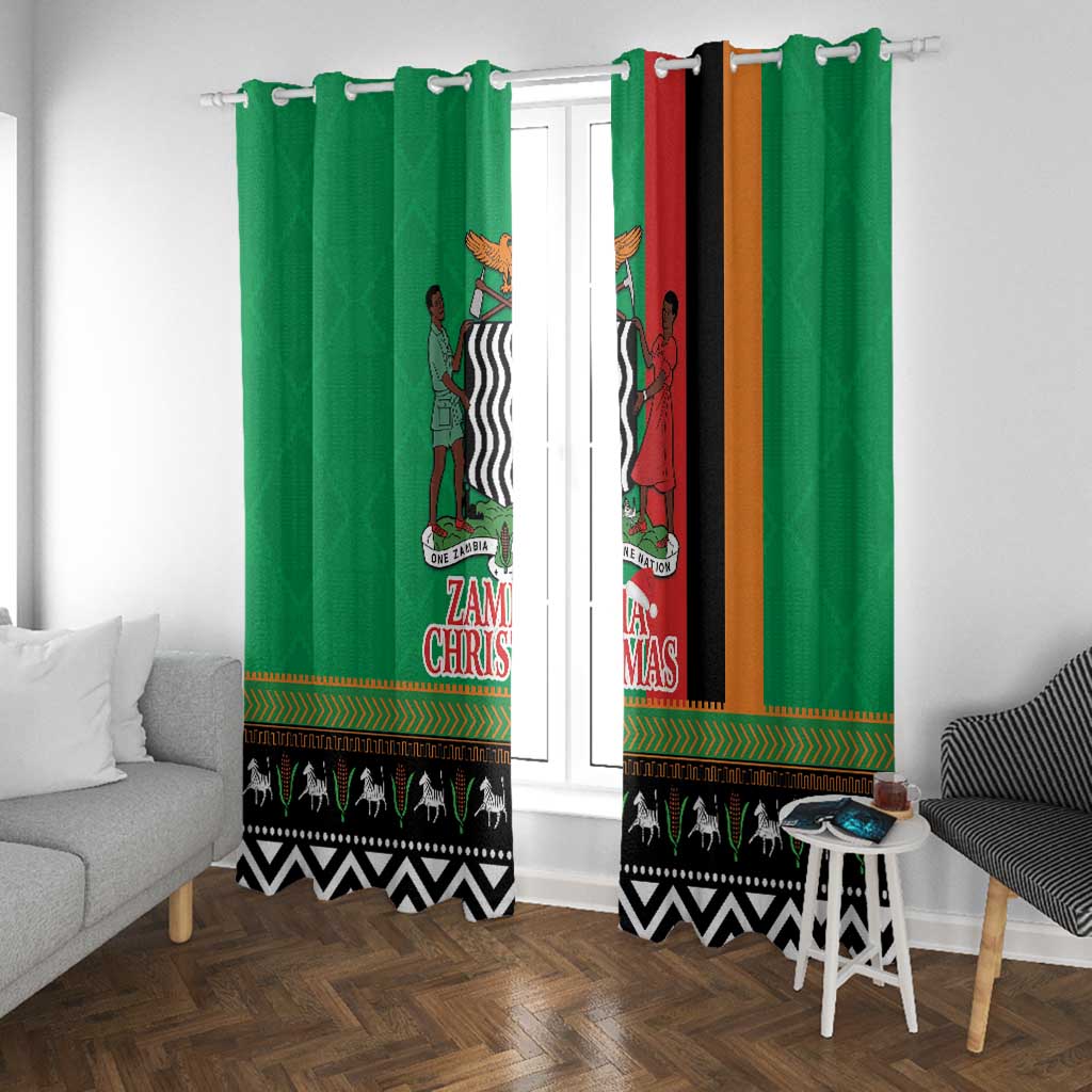 Afro Zambia Christmas Window Curtain Coat Of Arms With Kente Pattern