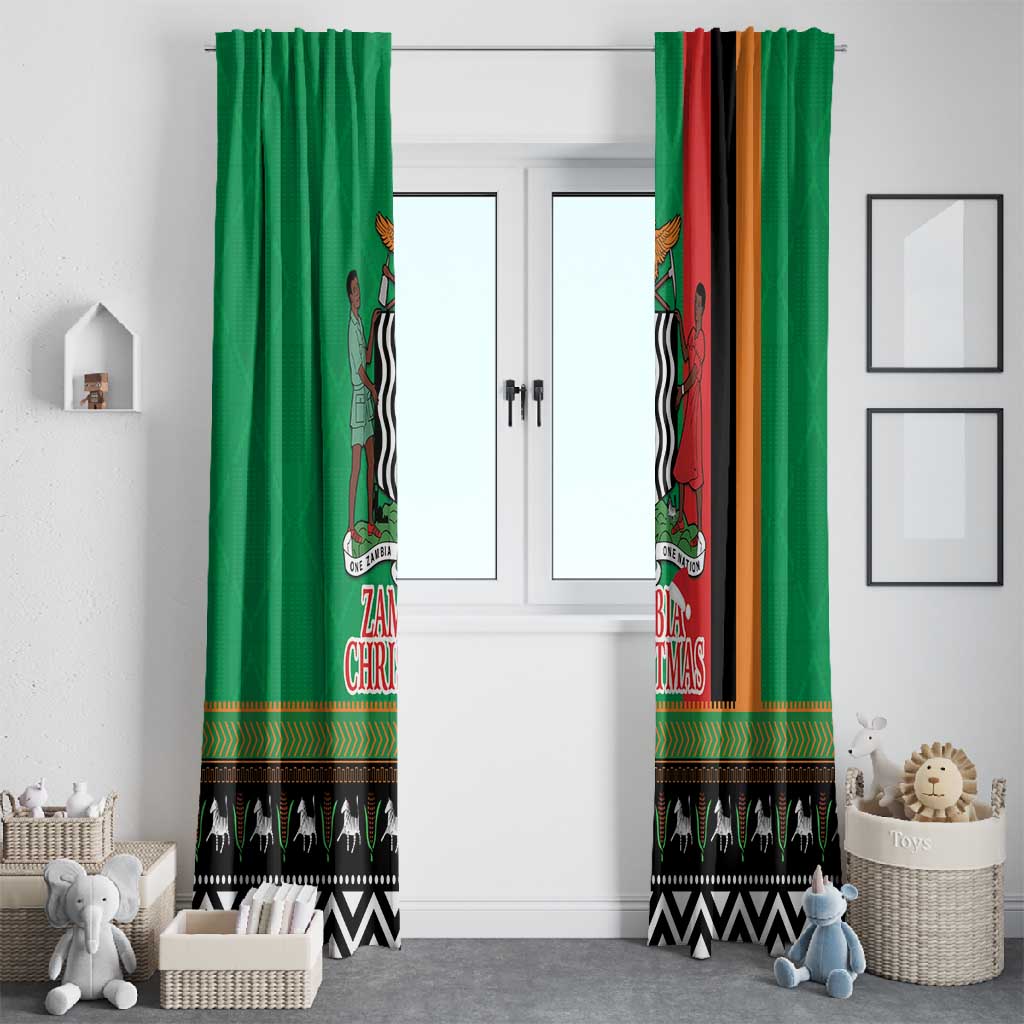 Afro Zambia Christmas Window Curtain Coat Of Arms With Kente Pattern