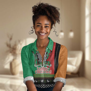 Afro Zambia Christmas Women Casual Shirt Coat Of Arms With Kente Pattern LT18
