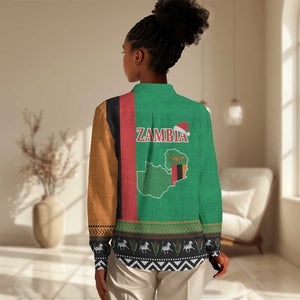 Afro Zambia Christmas Women Casual Shirt Coat Of Arms With Kente Pattern LT18
