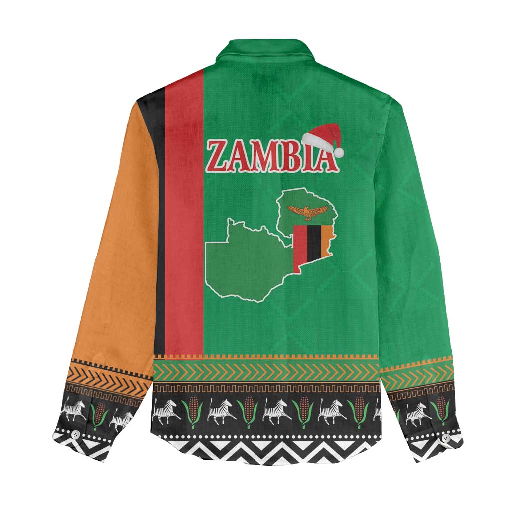 Afro Zambia Christmas Women Casual Shirt Coat Of Arms With Kente Pattern LT18