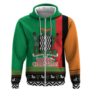 Afro Zambia Christmas Zip Hoodie Coat Of Arms With Kente Pattern
