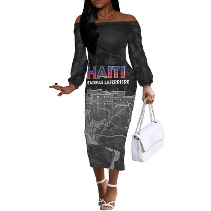 Afro-Haitians Pride Personalized Off The Shoulder Long Sleeve Dress Citadelle Laferriere Veve Vodou - African Pride