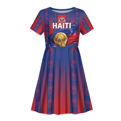 Custom Haiti Football 2026 Kid Short Sleeve Dress Les Grenadiers Voodoo Veve Pride