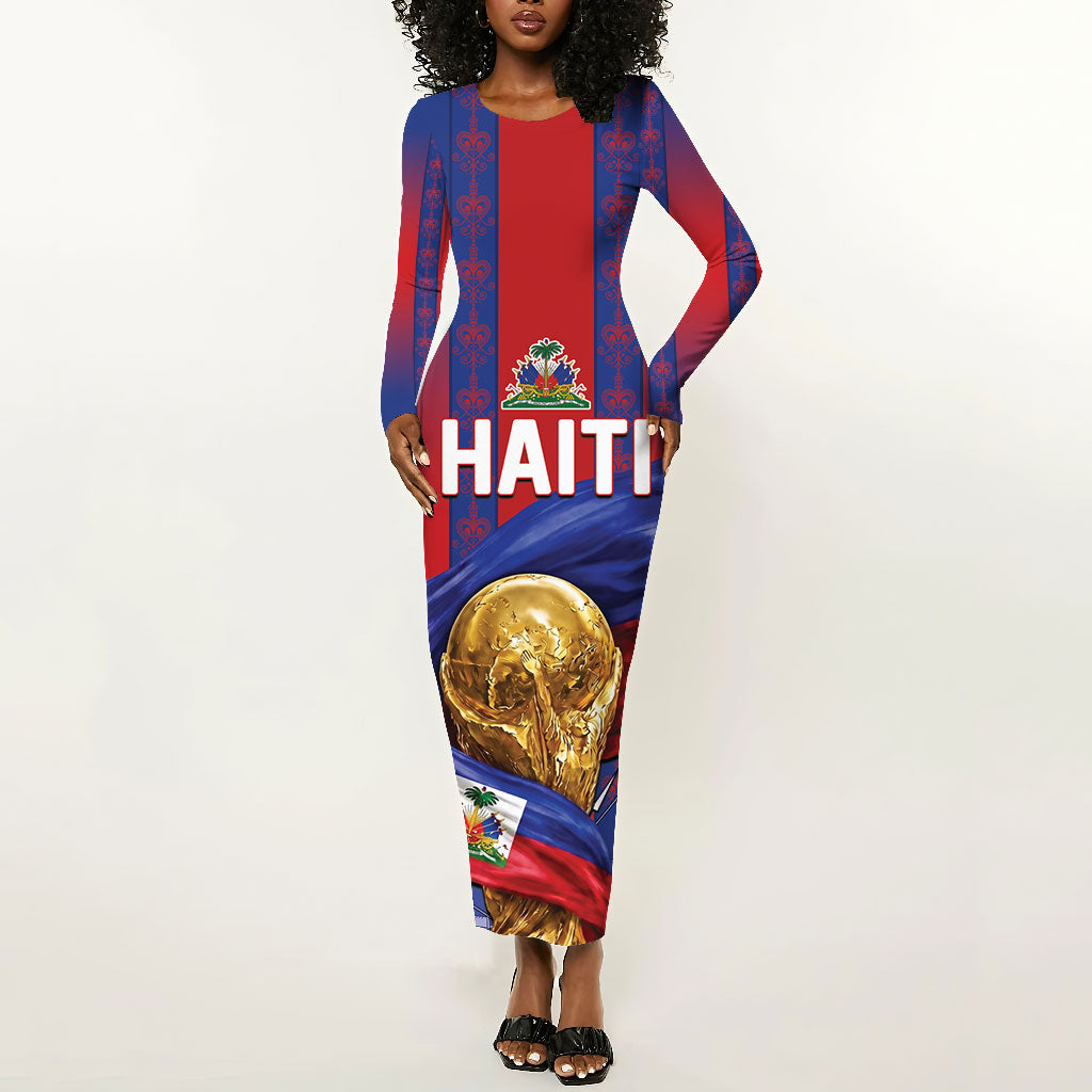 Custom Haiti Football 2026 Long Sleeve Bodycon Dress Les Grenadiers Voodoo Veve Pride