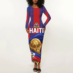 Custom Haiti Football 2026 Long Sleeve Bodycon Dress Les Grenadiers Voodoo Veve Pride