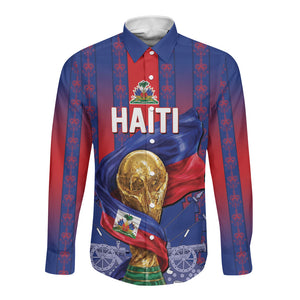 Custom Haiti Football 2026 Long Sleeve Button Shirt Les Grenadiers Voodoo Veve Pride