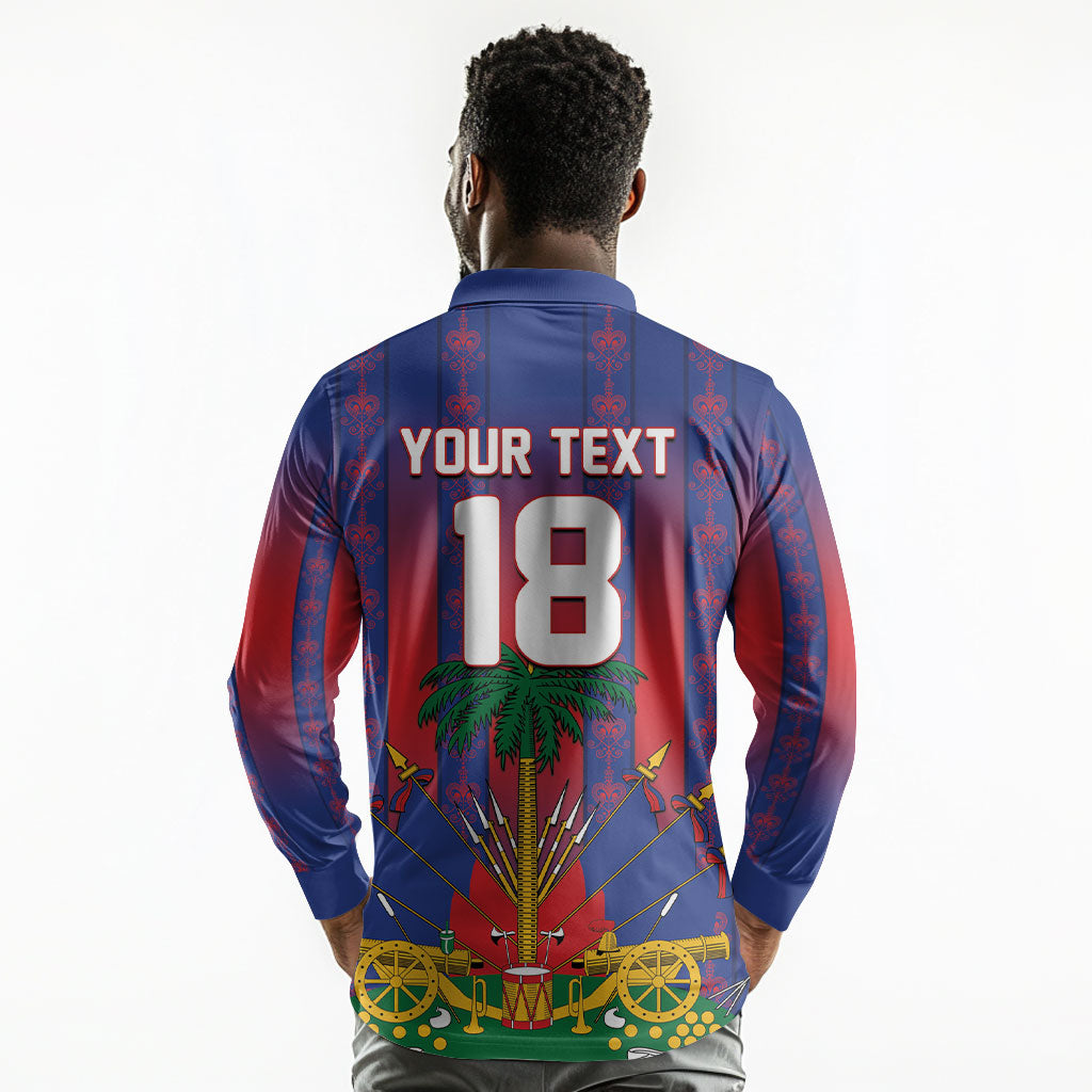 Custom Haiti Football 2026 Long Sleeve Polo Shirt Les Grenadiers Voodoo Veve Pride