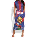 Custom Haiti Football 2026 Short Sleeve Bodycon Dress Les Grenadiers Voodoo Veve Pride