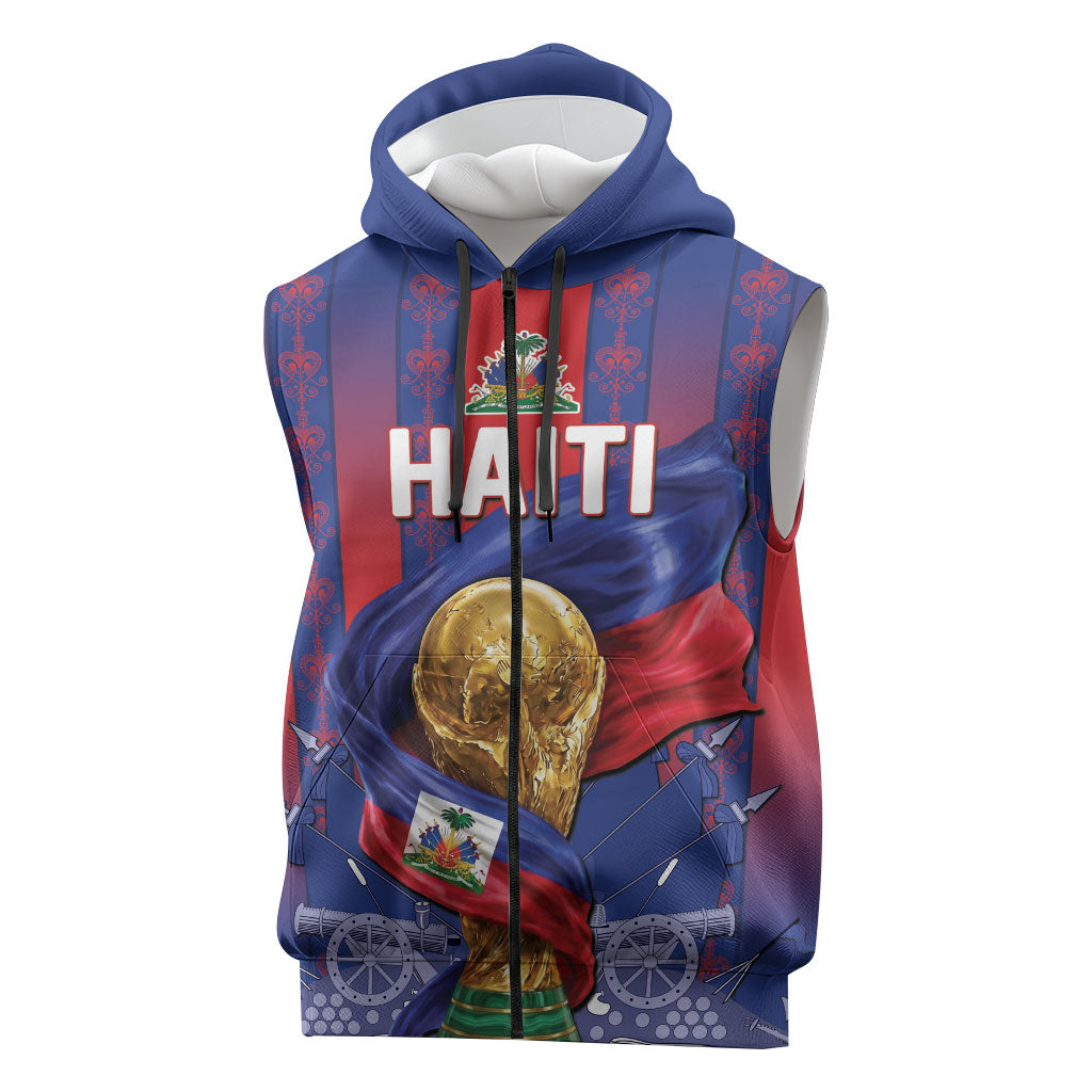 Custom Haiti Football 2026 Sleeveless Zip Hoodie Les Grenadiers Voodoo Veve Pride
