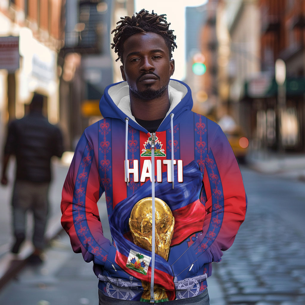 Custom Haiti Football 2026 Zip Hoodie Les Grenadiers Voodoo Veve Pride