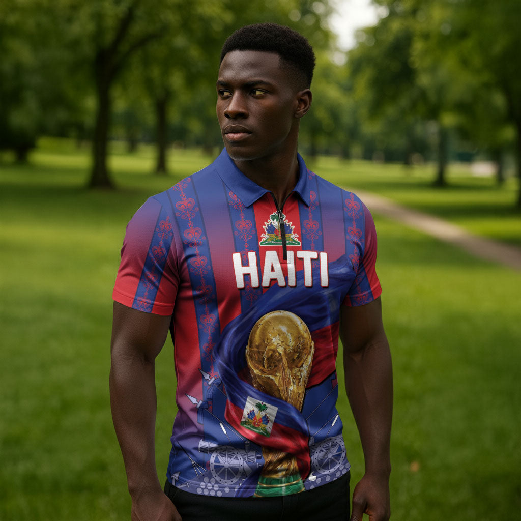 Custom Haiti Football 2026 Zipper Polo Shirt Les Grenadiers Voodoo Veve Pride