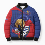 Personalized Haiti Football Champions Bomber Puffer Jacket National Pride Gold Trophy