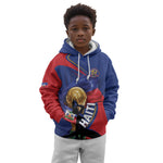 Personalized Haiti Football Champions Kid Hoodie National Pride Gold Trophy