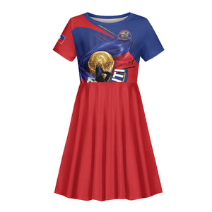 Personalized Haiti Football Champions Kid Short Sleeve Dress National Pride Gold Trophy