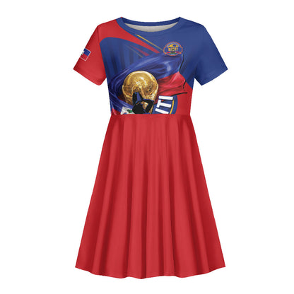 Personalized Haiti Football Champions Kid Short Sleeve Dress National Pride Gold Trophy