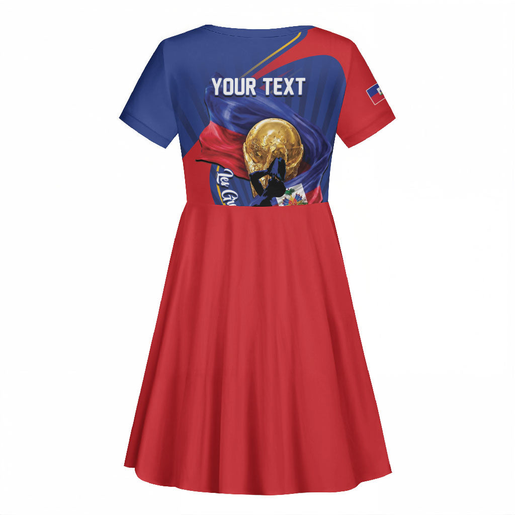 Personalized Haiti Football Champions Kid Short Sleeve Dress National Pride Gold Trophy