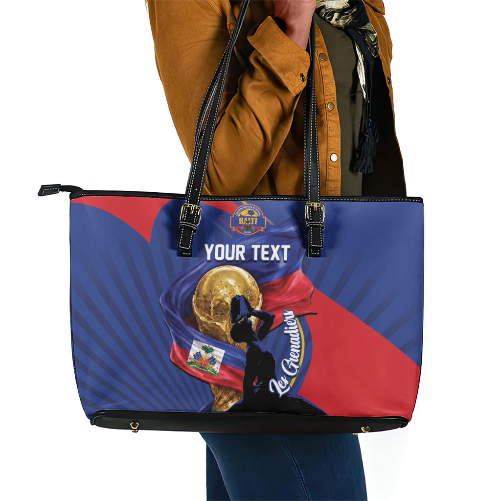 Personalized Haiti Football Champions Leather Tote Bag National Pride Gold Trophy