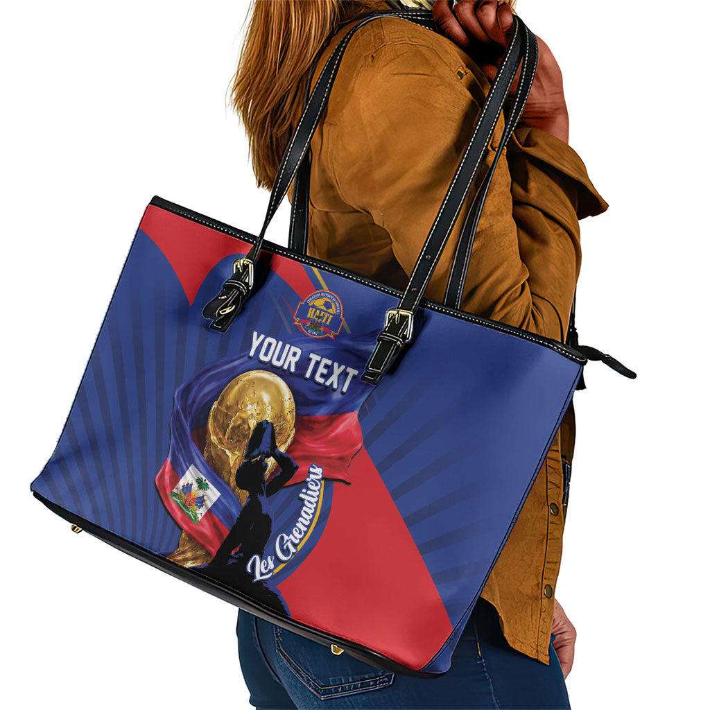 Personalized Haiti Football Champions Leather Tote Bag National Pride Gold Trophy