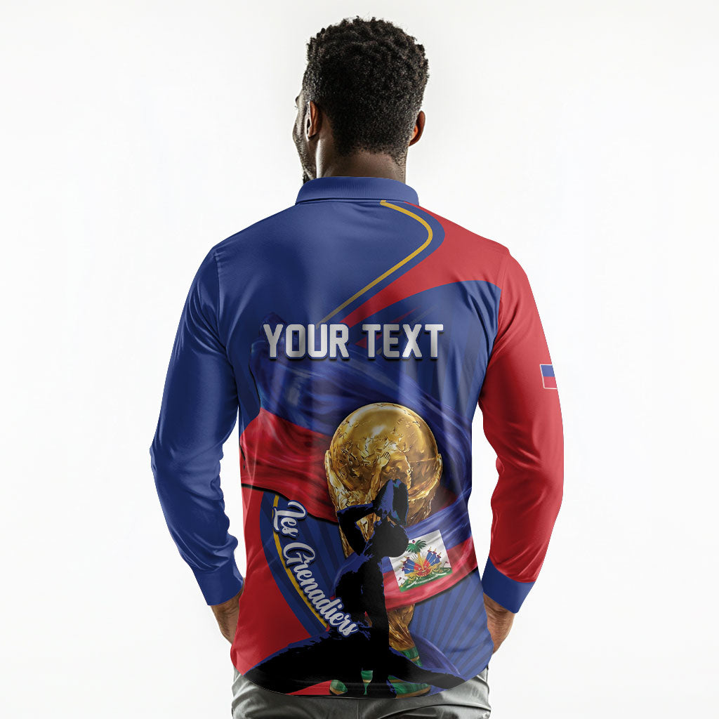 Personalized Haiti Football Champions Long Sleeve Polo Shirt National Pride Gold Trophy